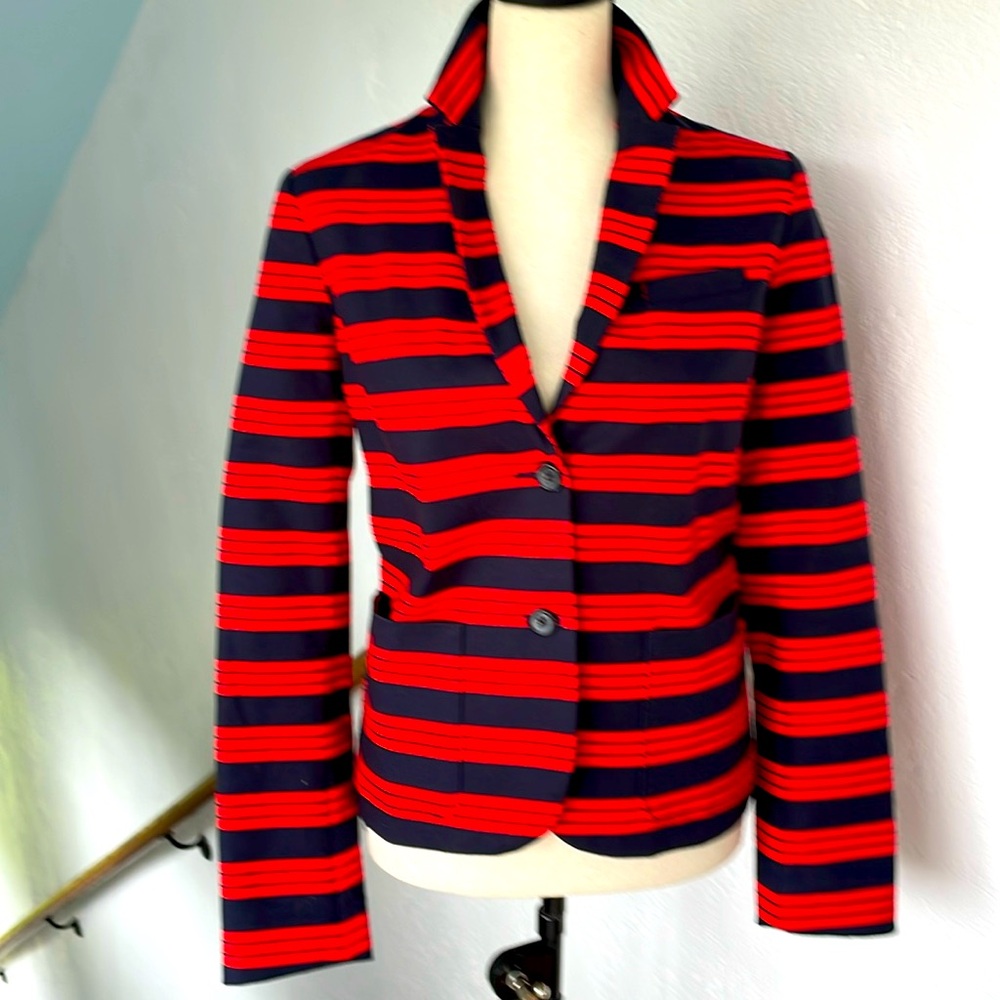 NWOT Gap The Academy Blazer Navy Red Striped Button Down‎ Lapel Career Jacket 8